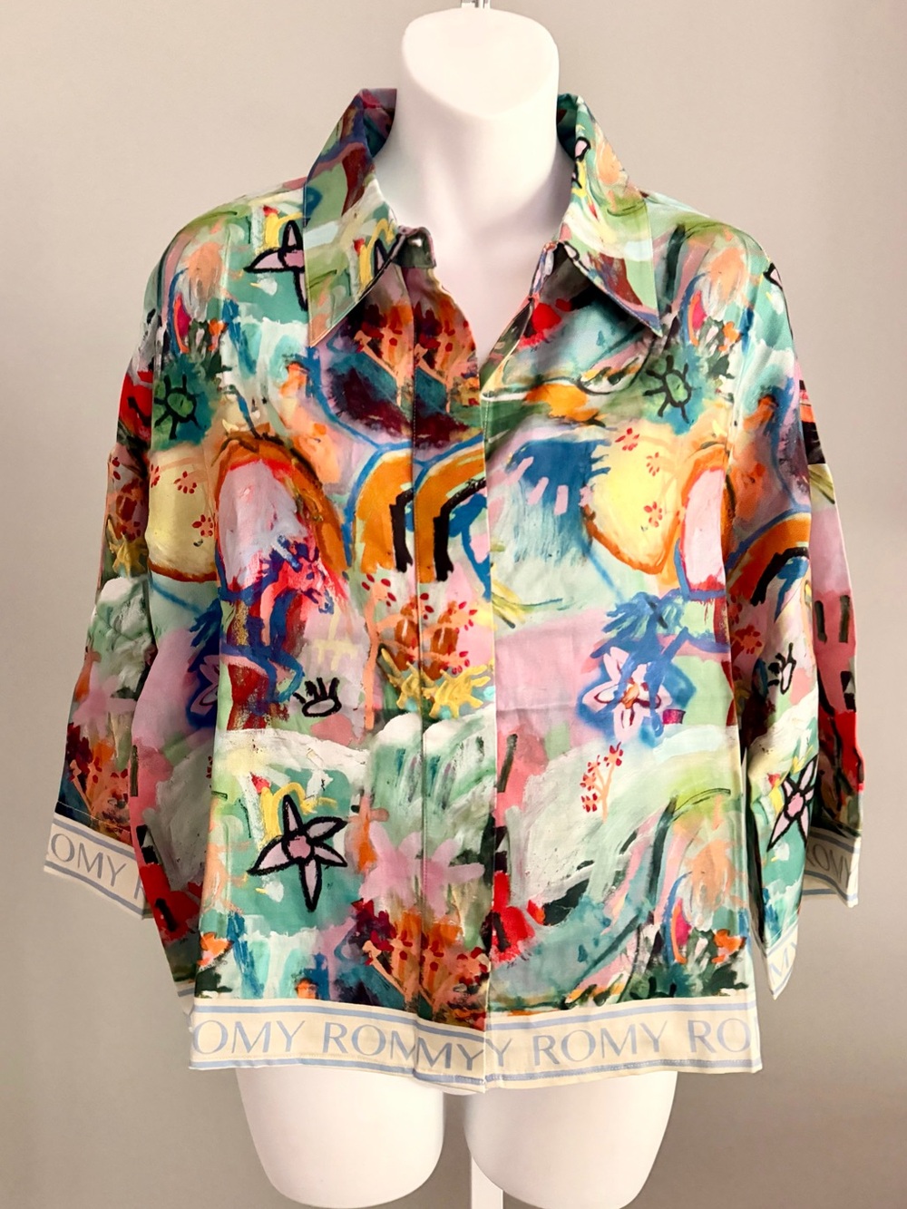 Romy Multicolor Abstract Brushstroke Button-Front Shirt